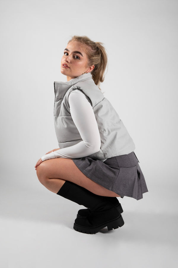 Grey Faux Leather Cropped Gilet