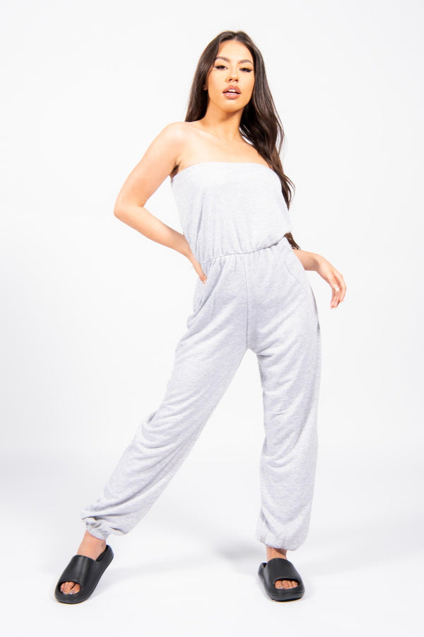 Grey Bandeau Lounge Jumpsuit 