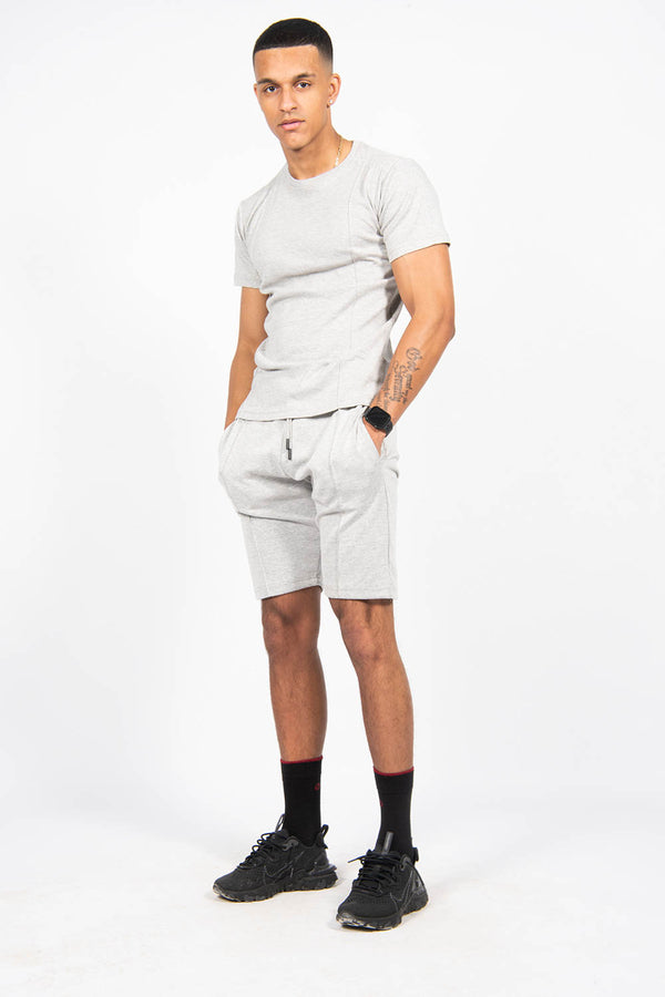 Mens Light Grey Pintuck  T-Shirt And Short Set