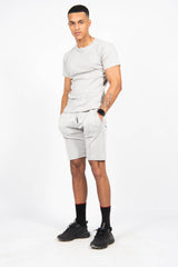 Mens Light Grey Pintuck  T-Shirt And Short Set