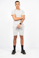 Mens Light Grey Pintuck  T-Shirt And Short Set