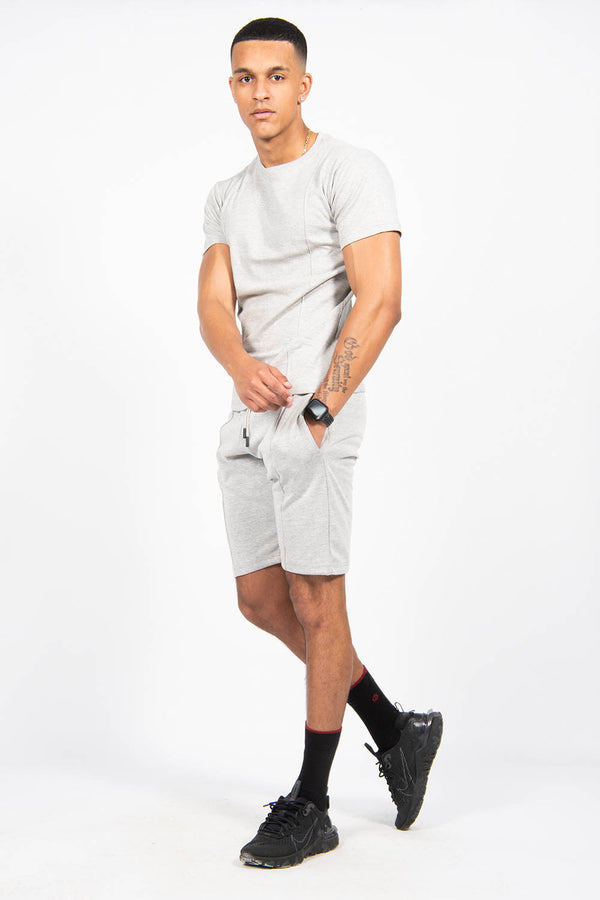 Mens Light Grey Pintuck  T-Shirt And Short Set