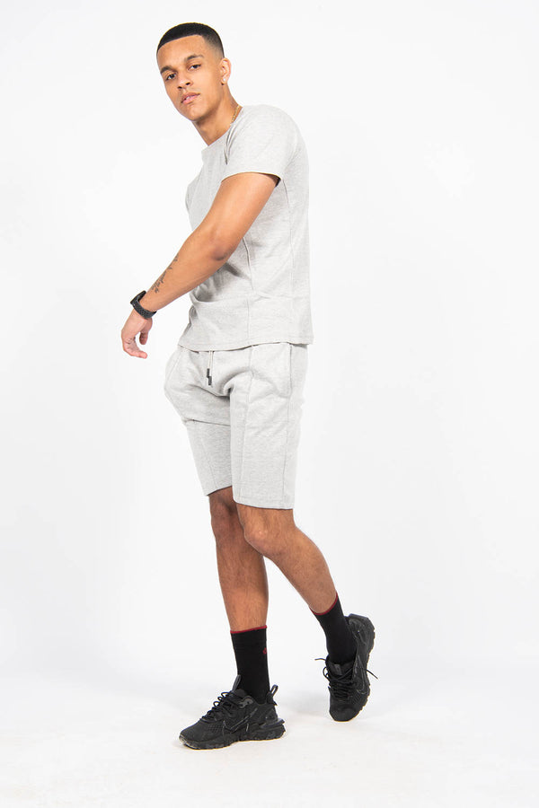 Mens Light Grey Pintuck  T-Shirt And Short Set