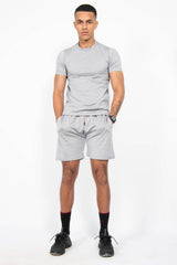 Mens Grey Muscle Fit Zip Pocket Shorts Set