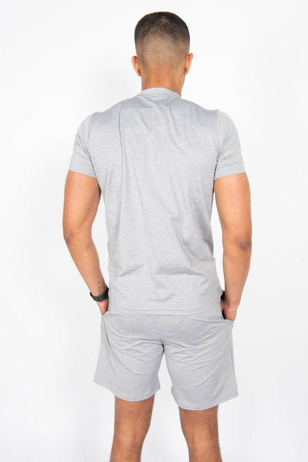 Mens Grey Muscle Fit Zip Pocket Shorts Set