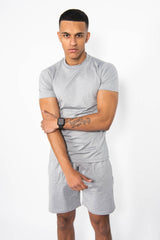 Mens Grey Muscle Fit Zip Pocket Shorts Set