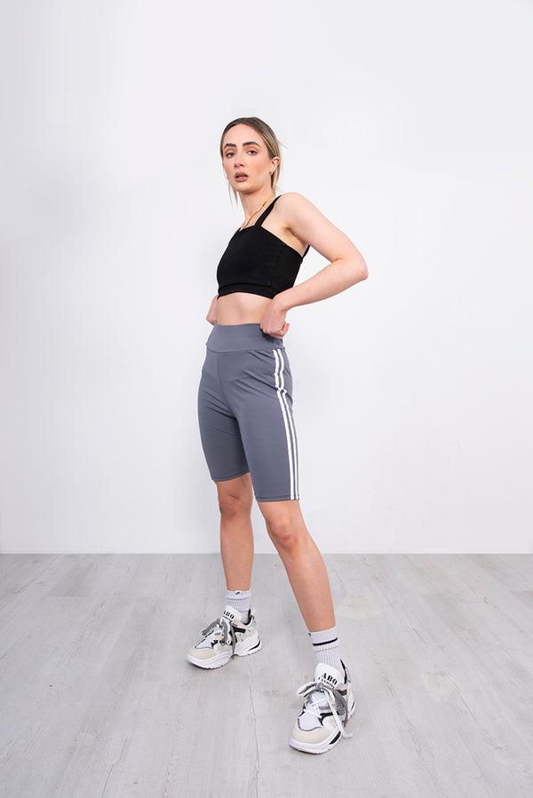 Grey Double Stripe Cycling Shorts