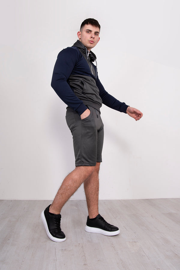 Mens Navy Two Tone Half Zip Short Set