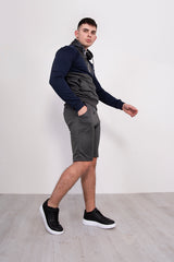Mens Navy Two Tone Half Zip Short Set