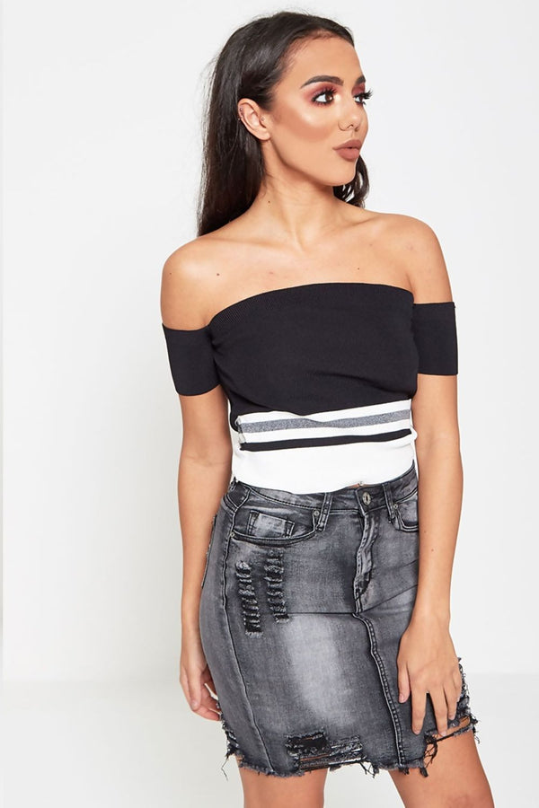 Grey Stone Wash Distressed Stretch Denim Skirt 