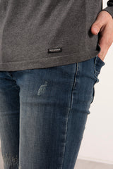 Mens Grey Lese Cotton Crew Neck Jumper