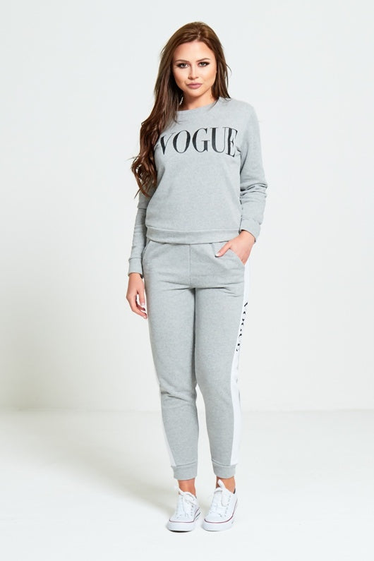 Grey Vogue Print Tracksuit Set