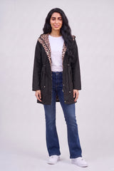 Black Leopard-Lined Reversible Hooded Parka Jacket– Olivia