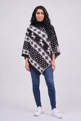 Black Festive Fair Isle Reindeer Knitted  Christmas Poncho - Emily