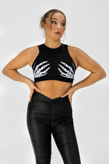 Black Skeleton Hand Print Crop Top
