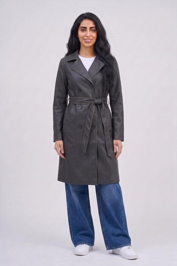 Black Oversized PU Belted Trench Coat - Ava