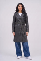 Black Oversized PU Belted Trench Coat - Ava