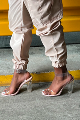 Nude Clear Strappy Barely There Perspex Heels