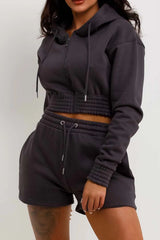 Black Cropped Zipped Hoodie And Short Co-Ords Set