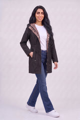 Black Leopard-Lined Reversible Hooded Parka Jacket– Olivia