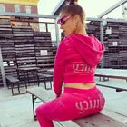 Hot Pink Studded Juicy Print Velour Zip Up Tracksuit