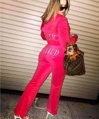 Hot Pink Studded Wide Leg Juicy Print Velour Tracksuit