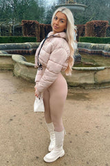 Stone Cropped Drawstring Puffer Jacket