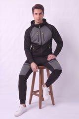 Men's Black Panelled Hoodie & Joggers Tracksuit Set - Jack