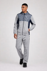 Mens Silver Grey Colourblock Hooded Zip-Up Tracksuit Set