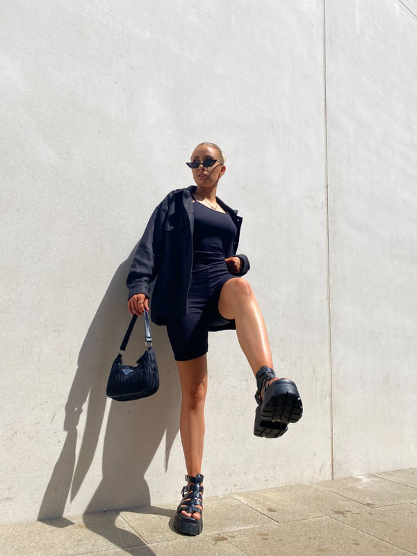Black Jersey Scoop Neck Unitard 