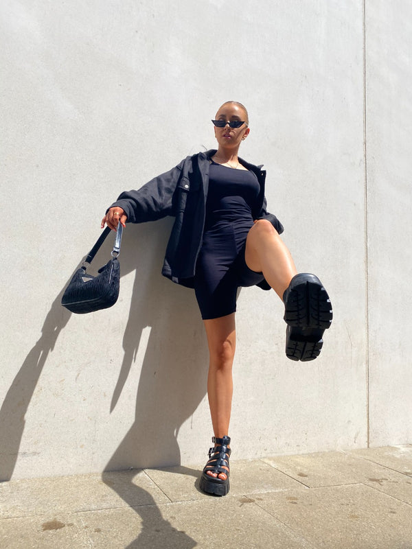 Black Jersey Scoop Neck Unitard 
