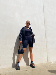 Black Jersey Scoop Neck Unitard 