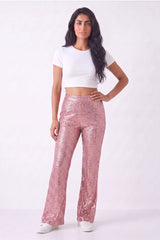 Pink Glitter Sequin Flare Trousers - Olivia