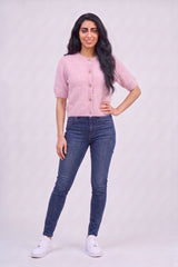 Pink Short Sleeve Button Up Knitted Cardigan - Sophia