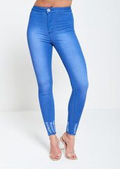 Light Denim High Waist Frayed Hem Jeans