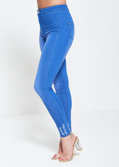 Light Denim High Waist Frayed Hem Jeans