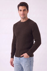 Men’s Chocolate Brown Ribbed Crew Neck Knit Jumper-Ryan
