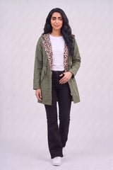 Khaki Leopard-Lined Reversible Hooded Parka Jacket– Olivia
