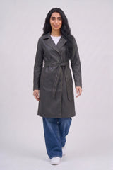 Black Oversized PU Belted Trench Coat - Ava