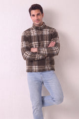 Brown Checked Borg Teddy Funnel Neck Quarter-Zip Sweatshirt - Jack