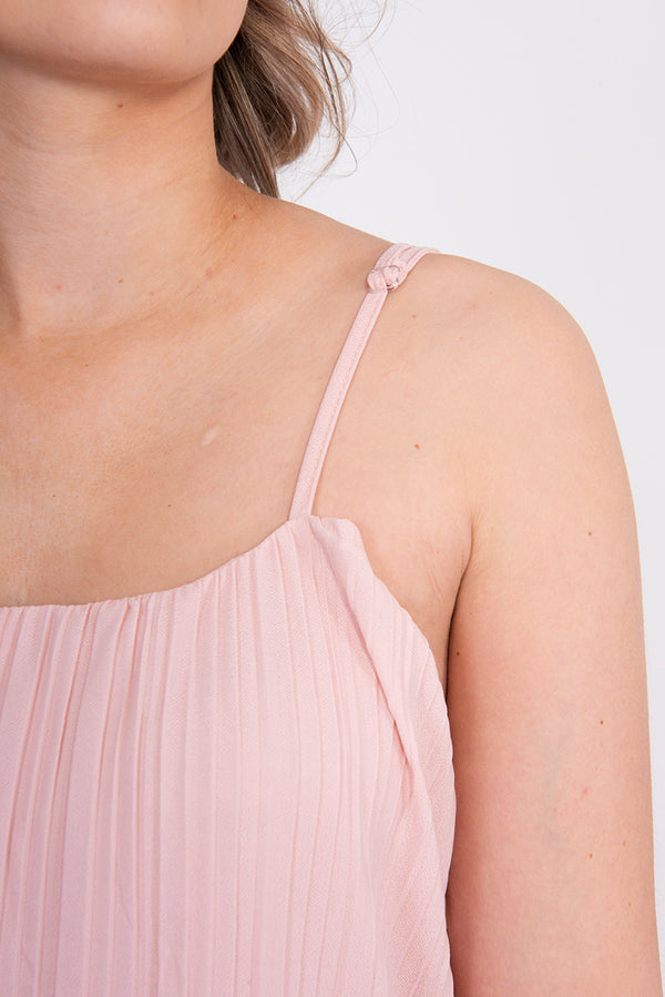 Pink Pleated Cami Frill Jumpsuit 