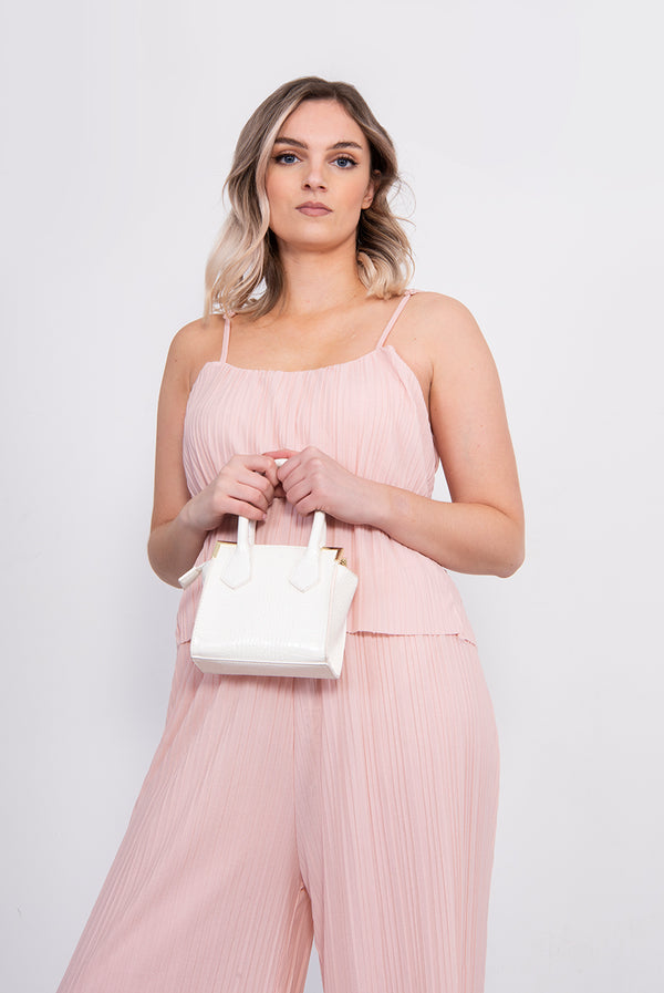 Pink Pleated Cami Frill Jumpsuit 