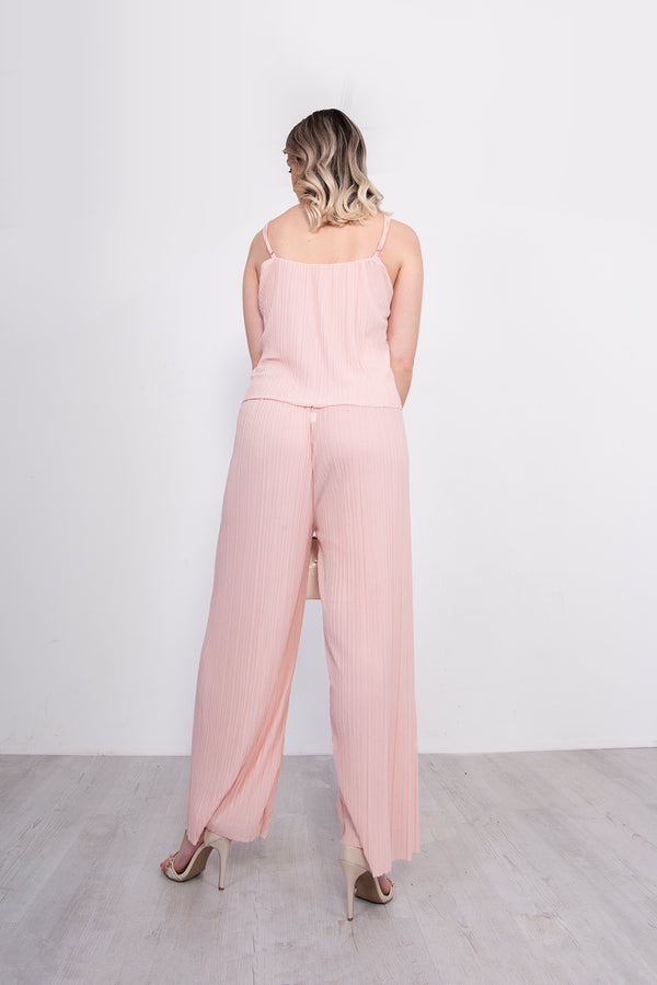 Pink Pleated Cami Frill Jumpsuit 