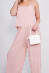 Pink Pleated Cami Frill Jumpsuit 