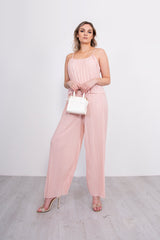Pink Pleated Cami Frill Jumpsuit 