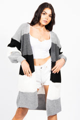Grey Colour Block Longline Cardigan 