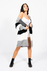 Grey Colour Block Longline Cardigan 