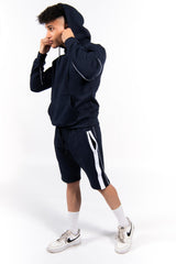 Navy Zip Detail Shorts Hoodie Set -Copy