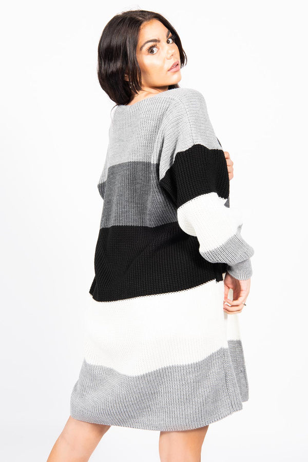 Grey Colour Block Longline Cardigan 