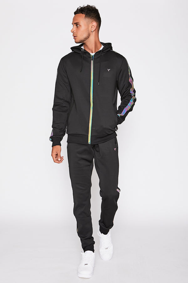 Black Contrast Reflective Panel Poly Skinny Tracksuit 
